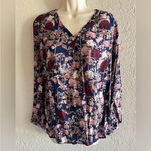 Brina and Em navy floral long sleeve women's shirt size M